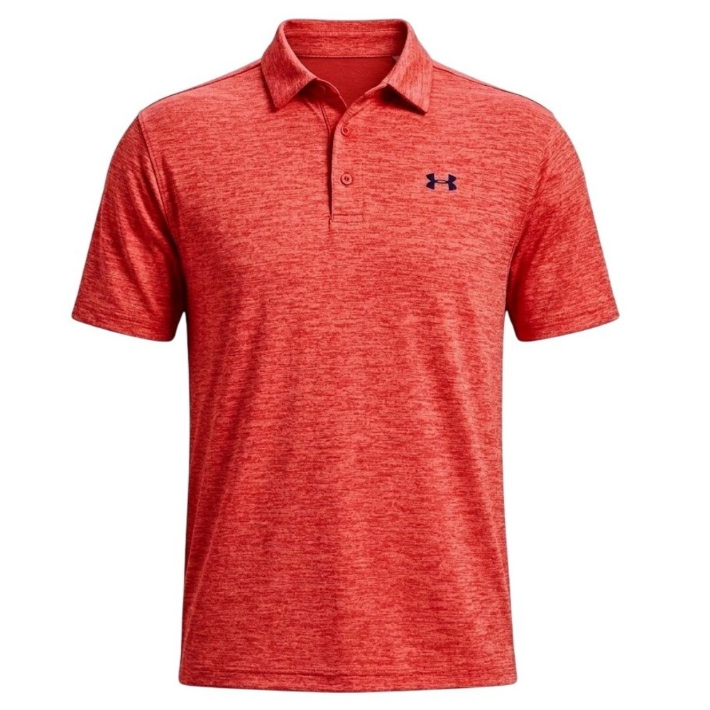 Under Armour Mens The Playoff Polo Shirt Orange Heather Short Sleeve Large Loose